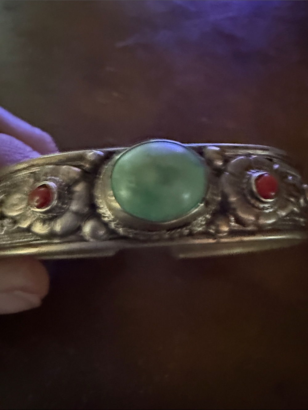 Turquoise & Coral Accent Silver-Tone Cuff Bracelet - more than 25 years old
